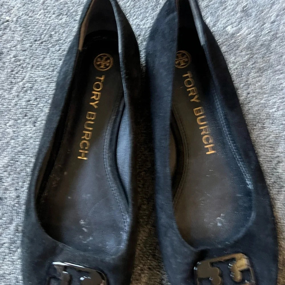 Tory Burch Georgia Black Suede Square Toe Ballet Flats with Emblem, size 9 - Picture 7 of 8
